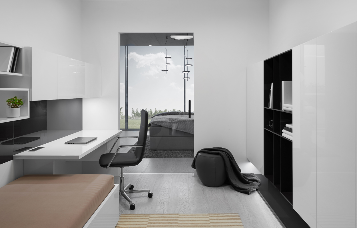 Hanák nábytek minimalistický studentský pokoj